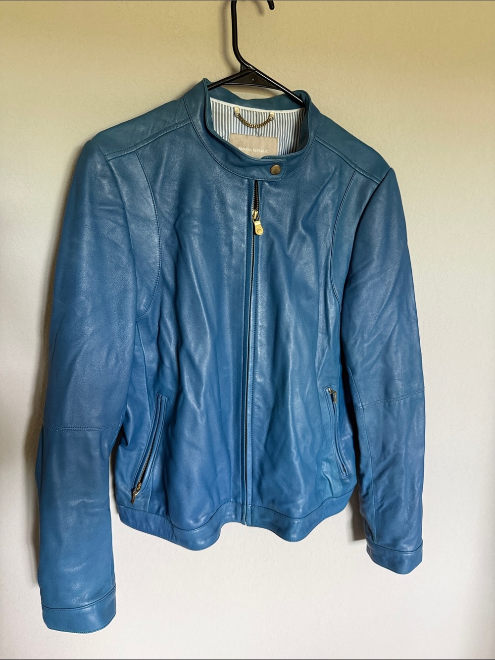 Banana Republic Blue Leather Zip-Front Jacket